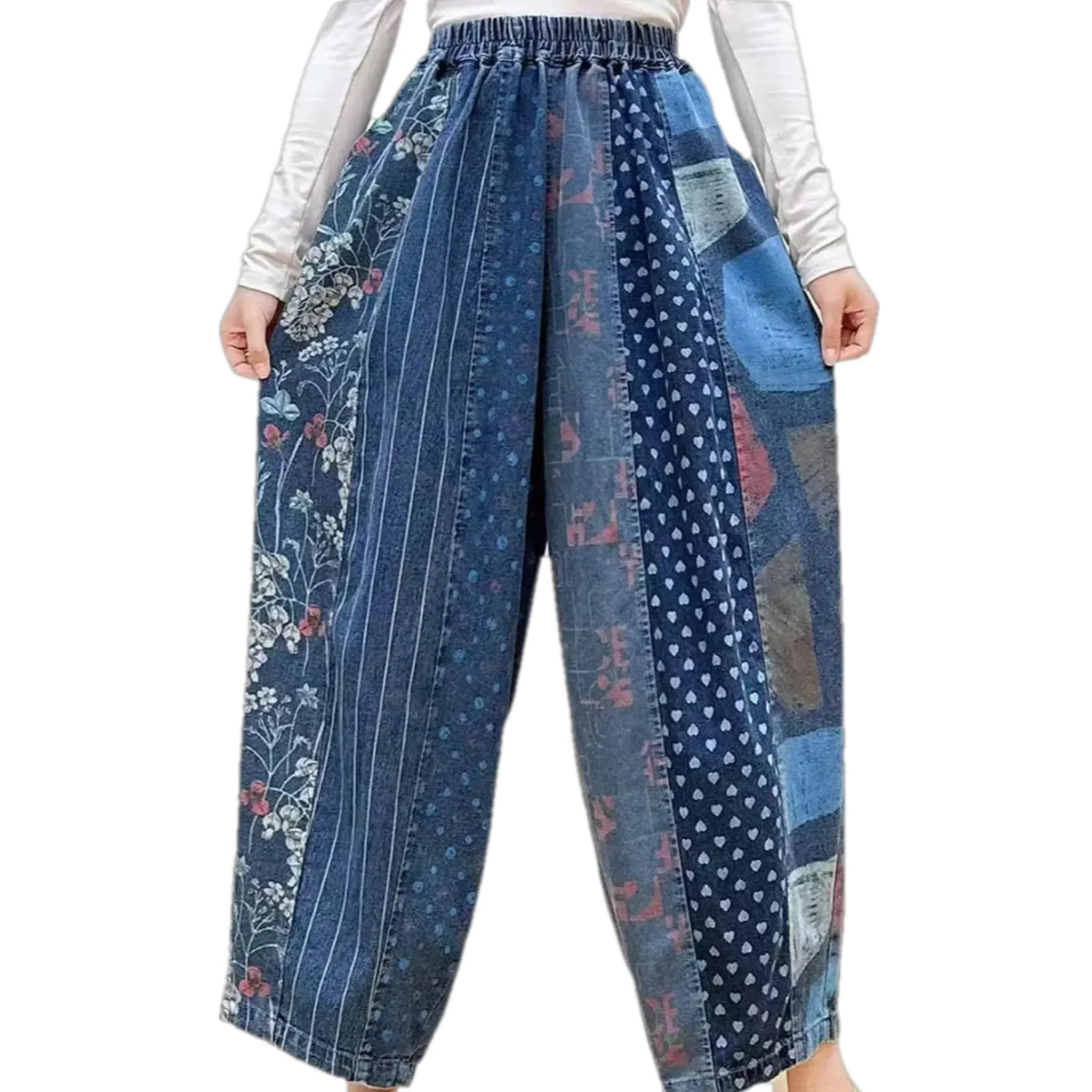 Boho style denim joggers for ladies