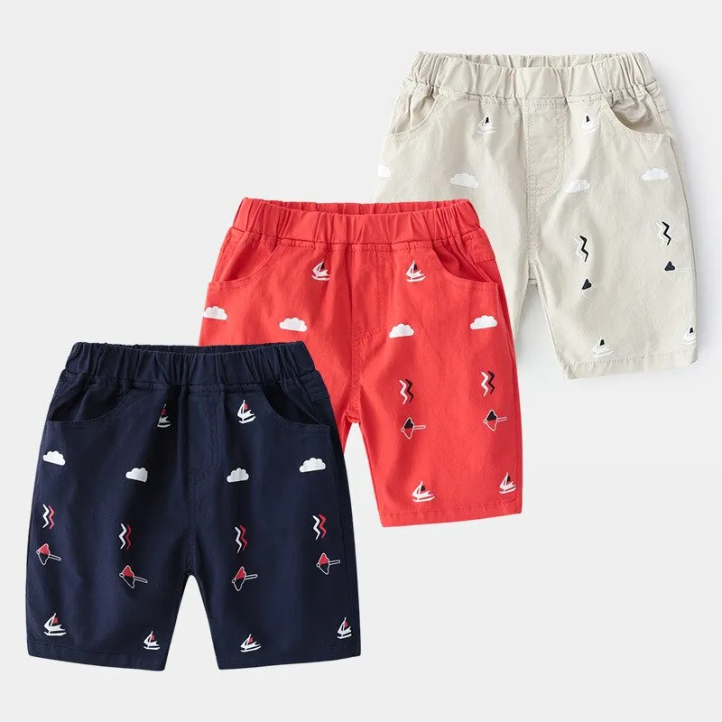 Boys Soft Thin Cotton Shorts - Beige, Navy, Red