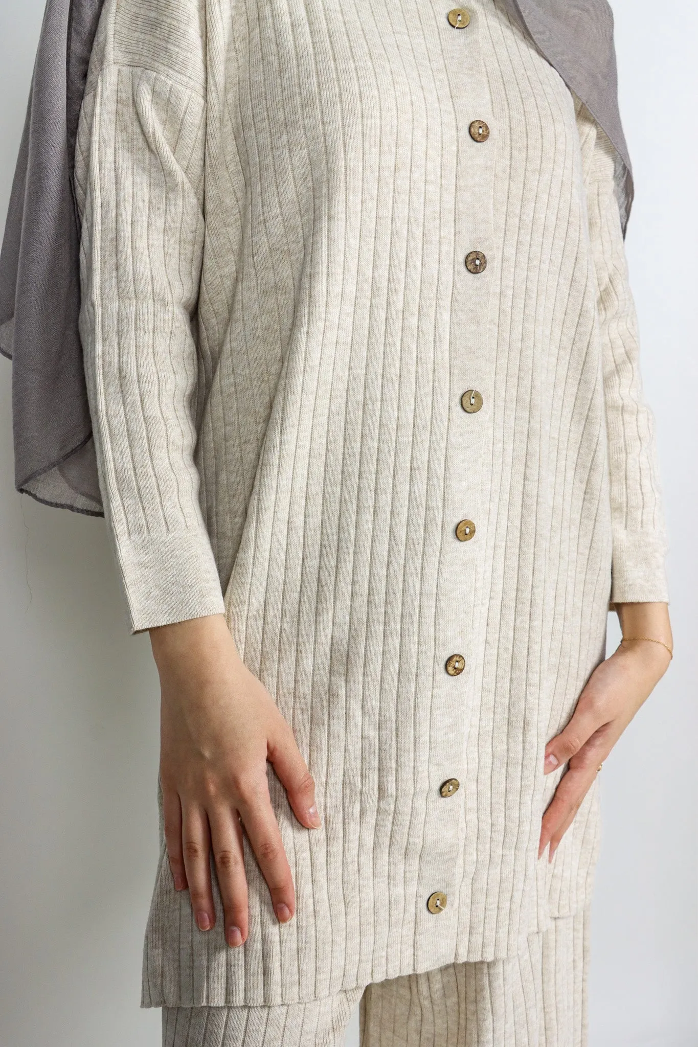 Button Knit Set - Cream