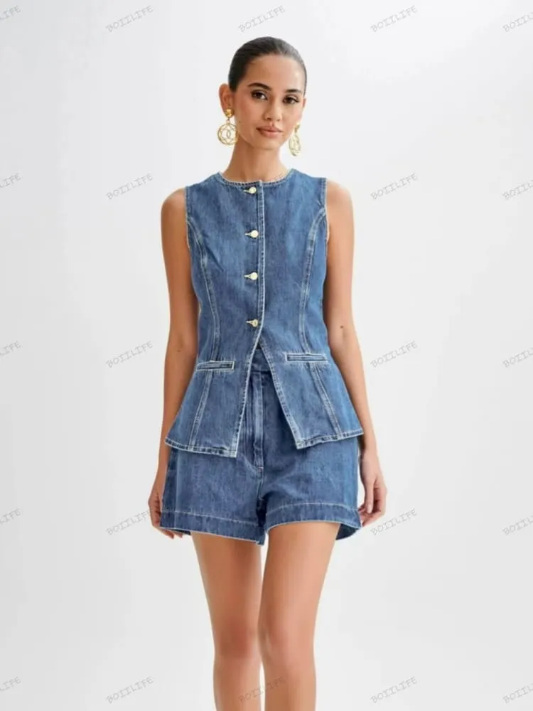 Button-Up Denim Shorts