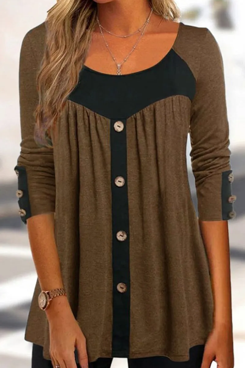Casual Daily Patchwork Contrast O Neck Tops