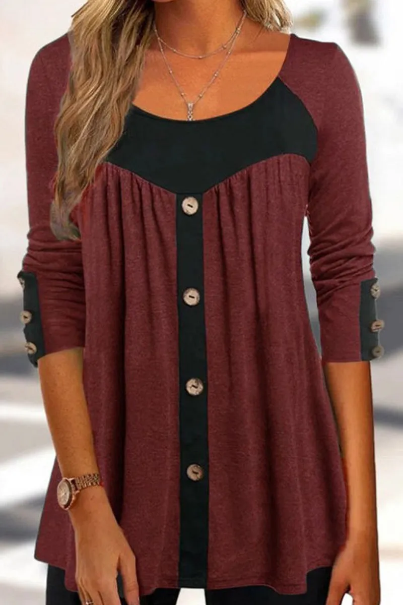 Casual Daily Patchwork Contrast O Neck Tops