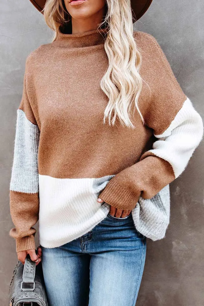 Chicindress Contrasting Color High Neck Knitted Sweater