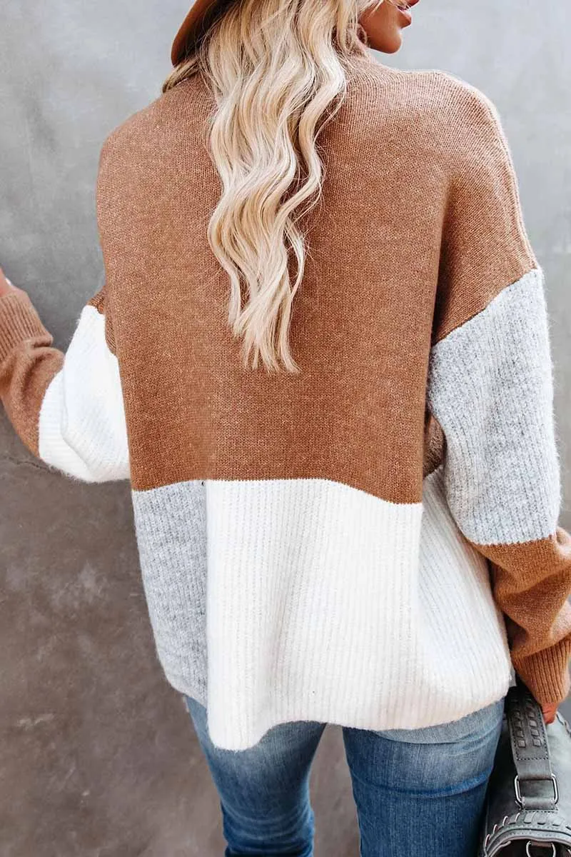 Chicindress Contrasting Color High Neck Knitted Sweater