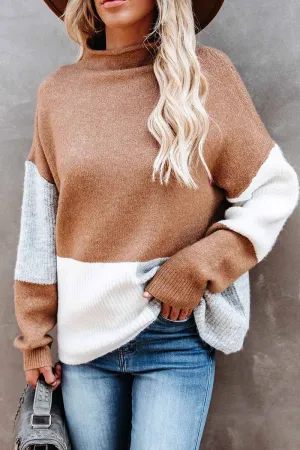 Chicindress Contrasting Color High Neck Knitted Sweater