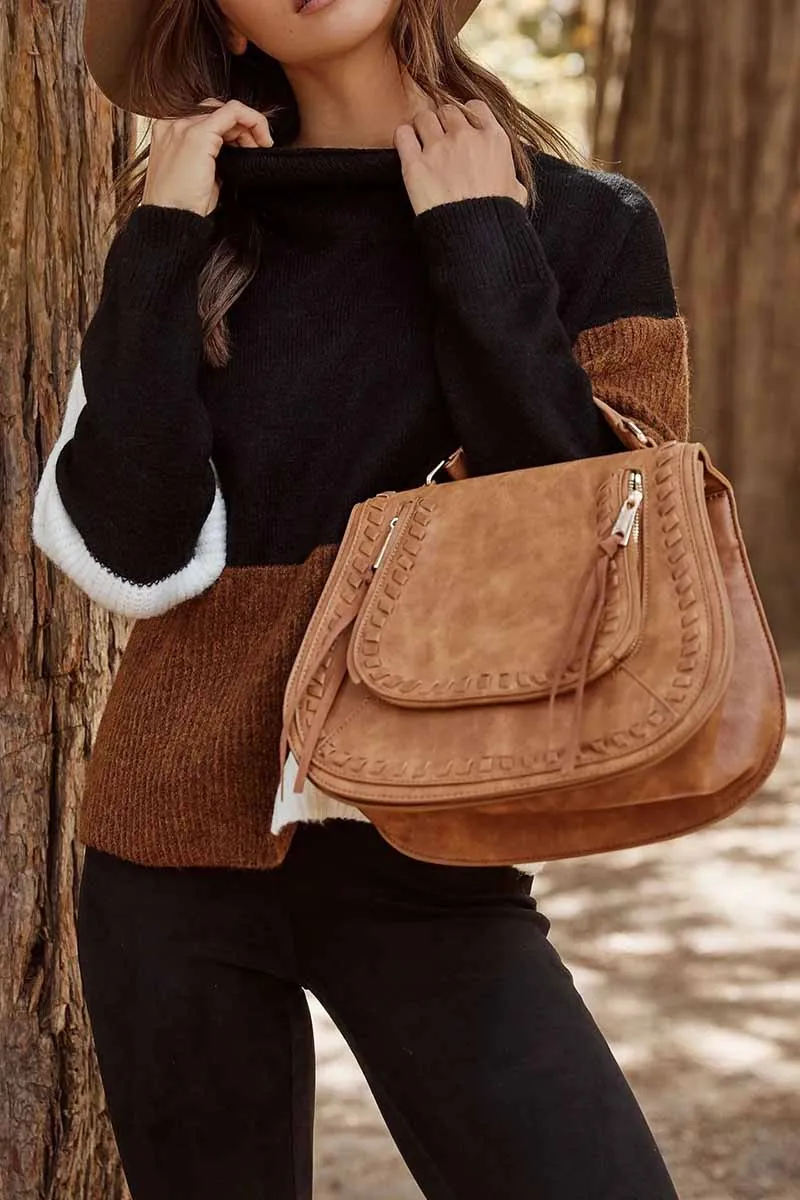Chicindress Contrasting Color High Neck Knitted Sweater