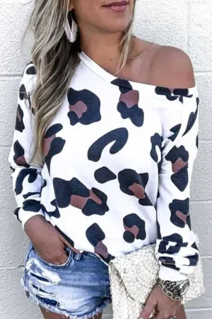 Chicindress Off-Shoulder Leopard O-Neck Top