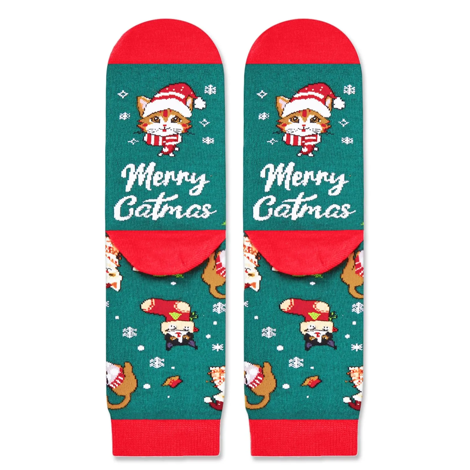 Christmas Gifts Stocking Socks for 6-9 Years Old Boys Girls - Christmas Socks Green Cat Socks for Kids