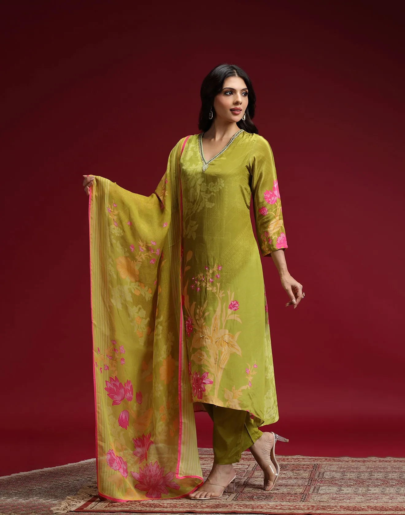 Citron Pea Printed Kurta Set
