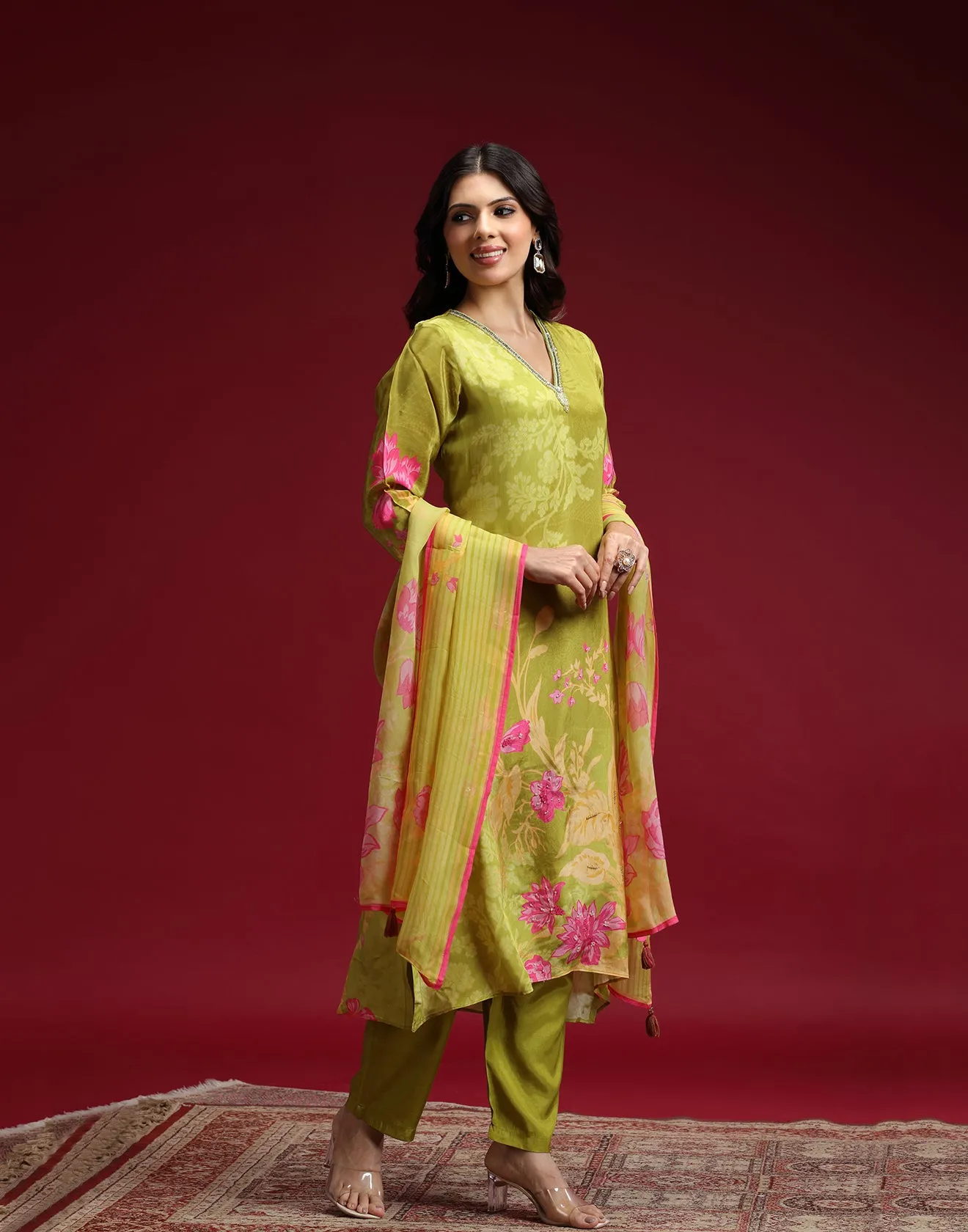 Citron Pea Printed Kurta Set