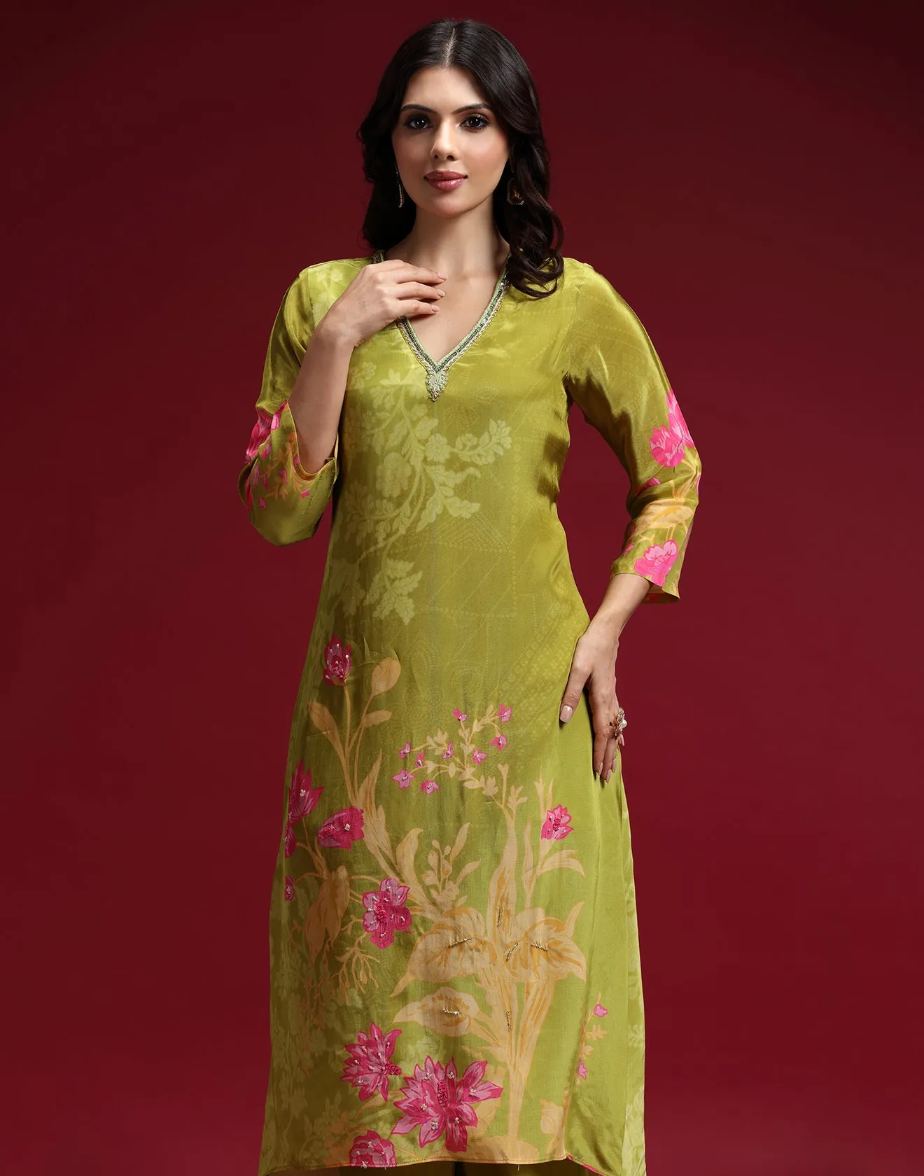 Citron Pea Printed Kurta Set