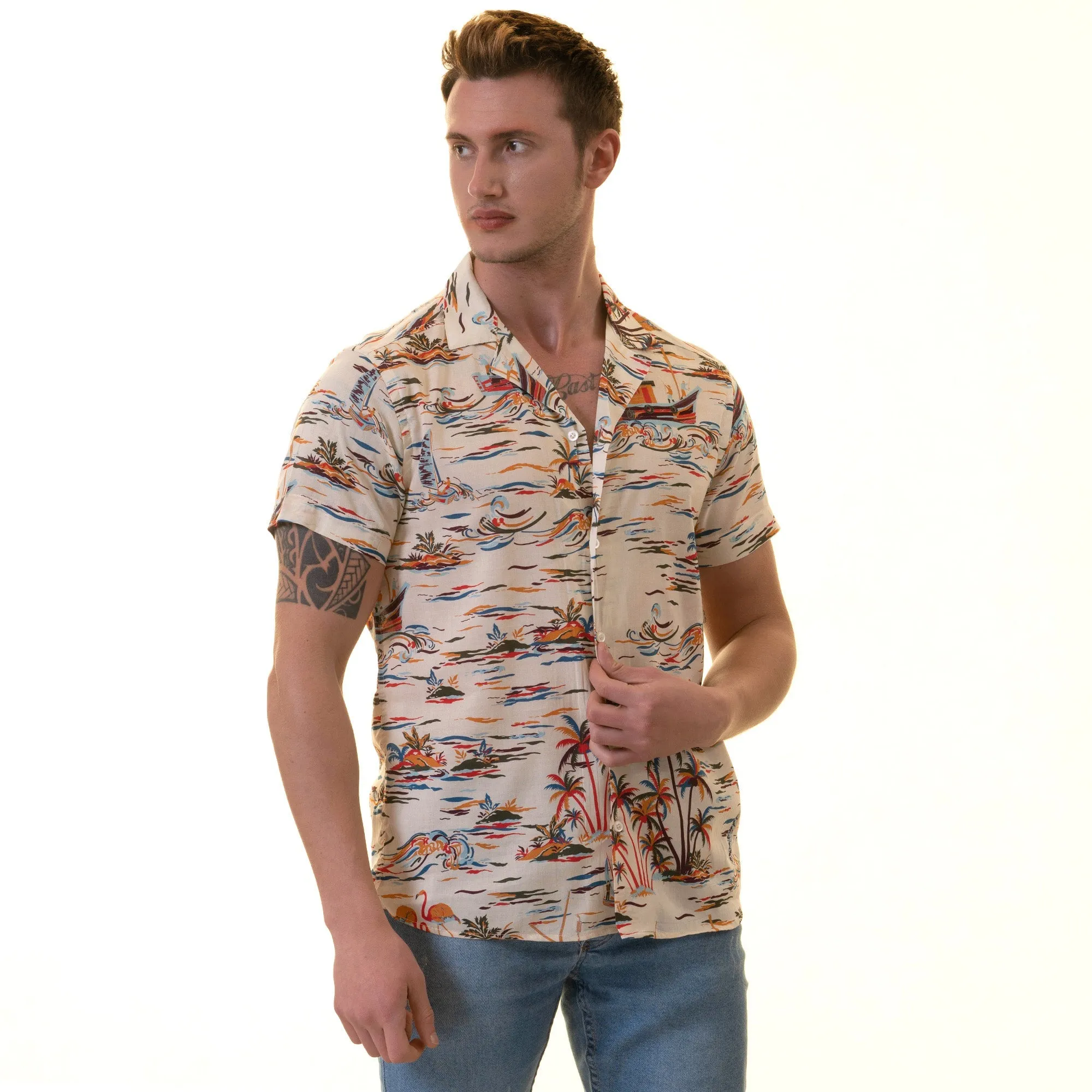 Colorful Palm Trees European Made & Designed Hawaiian Summer Shirts