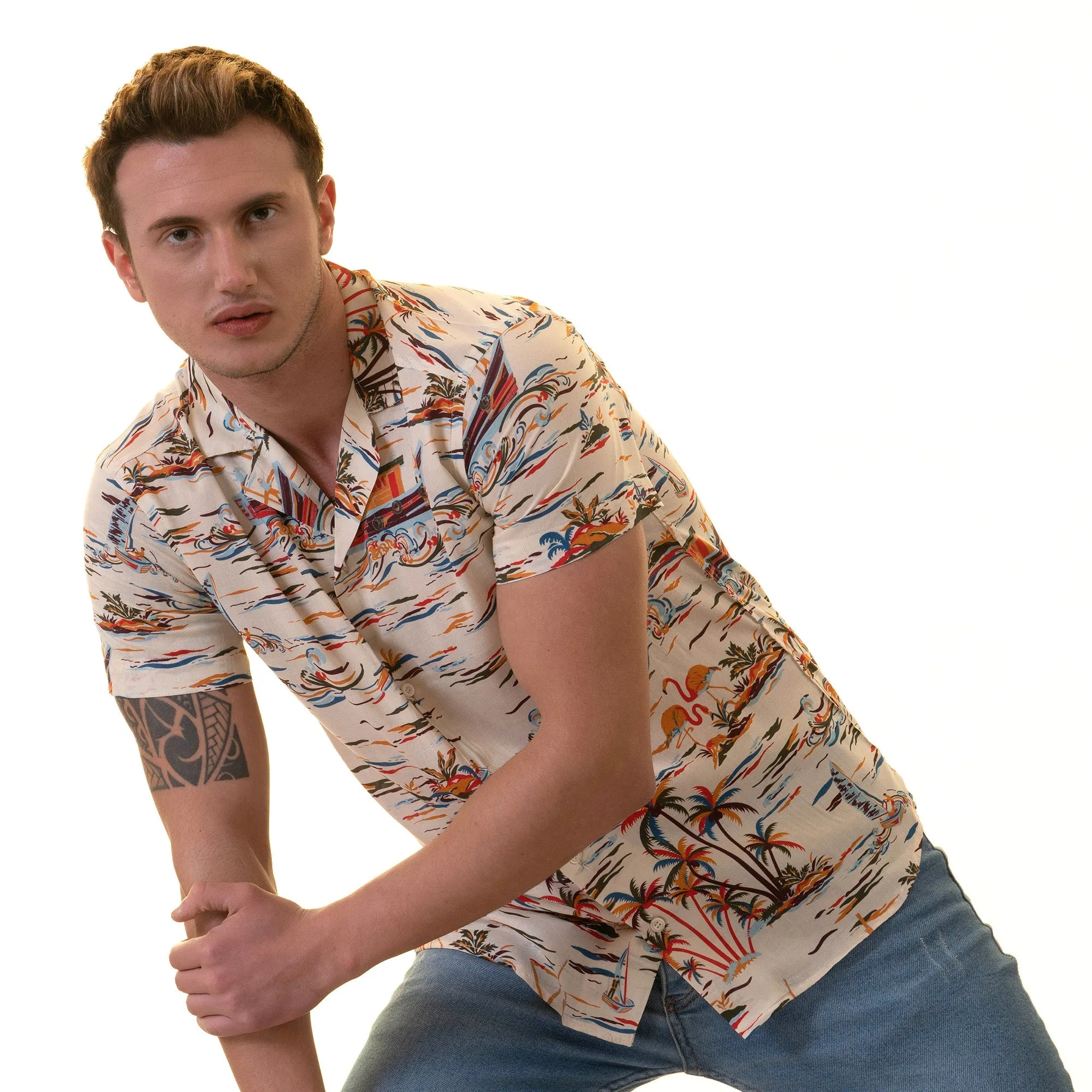 Colorful Palm Trees European Made & Designed Hawaiian Summer Shirts