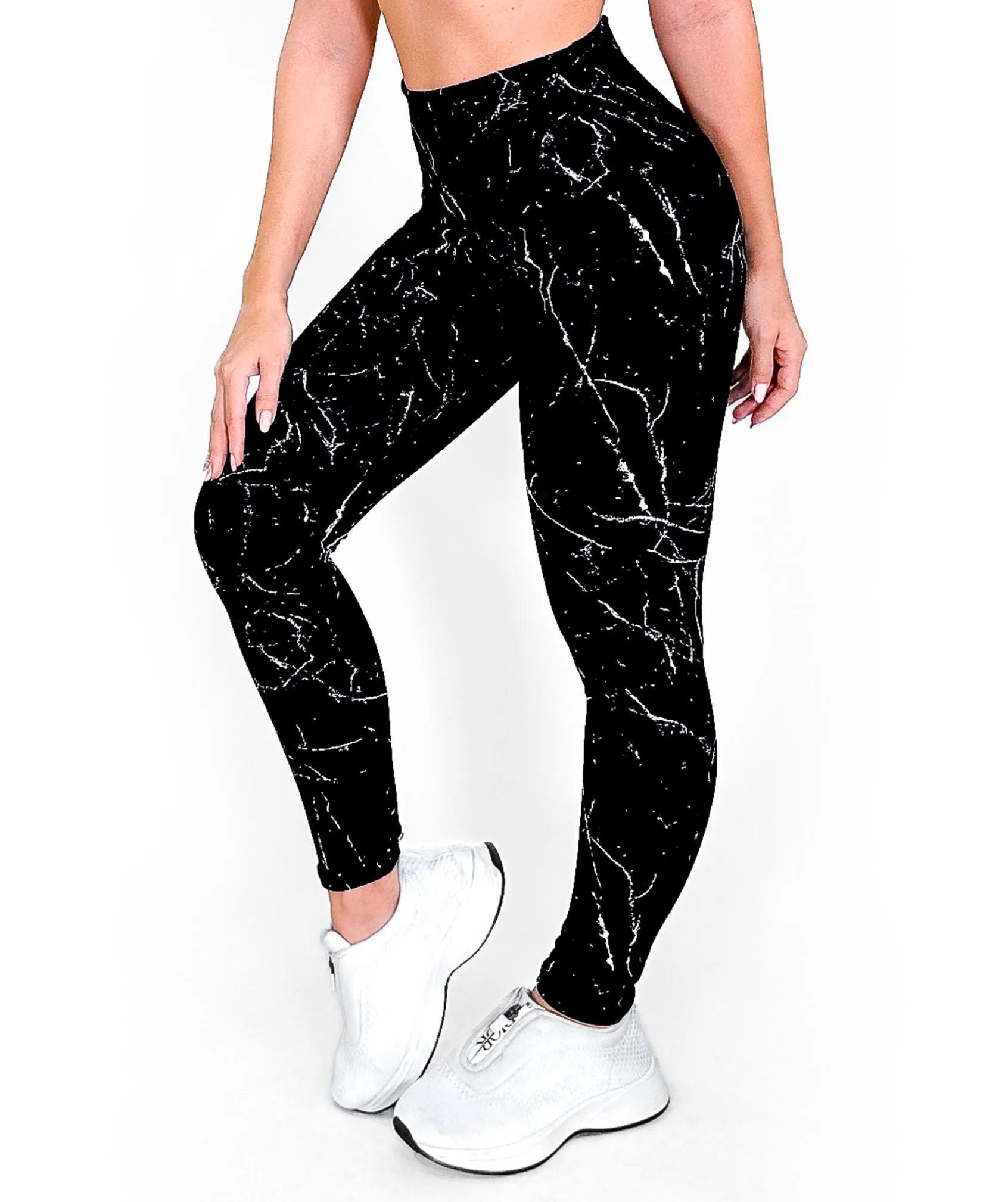 Conjunto Elite Negro Mármol • Dos Piezas | Leggins Negro Mármol   Top Grecia Blanco