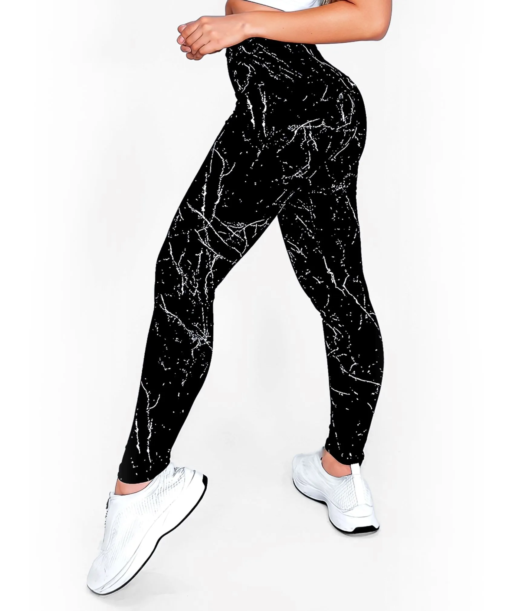 Conjunto Elite Negro Mármol • Dos Piezas | Leggins Negro Mármol   Top Grecia Blanco