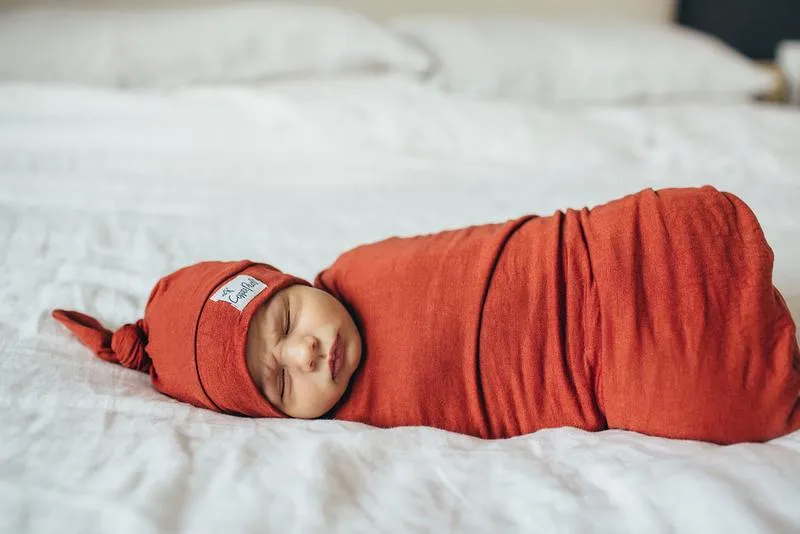 Copper Pearl Knit Swaddle Blanket | Rust