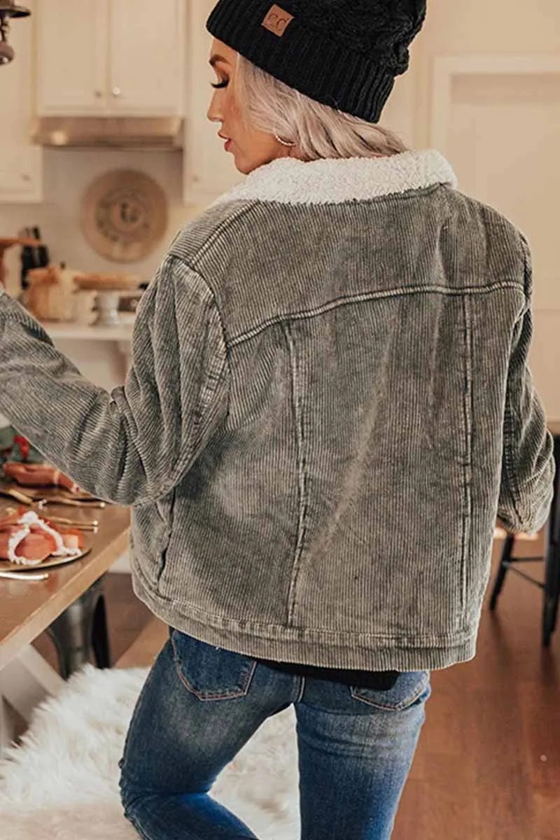Corduroy Lamb Panel Coat Tops