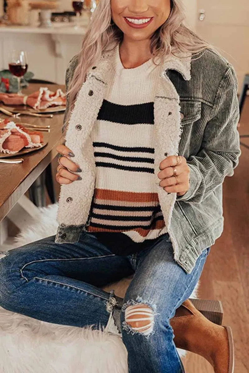 Corduroy Lamb Panel Coat Tops