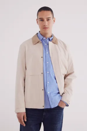 Corduroy Neck Short Parka - Blue