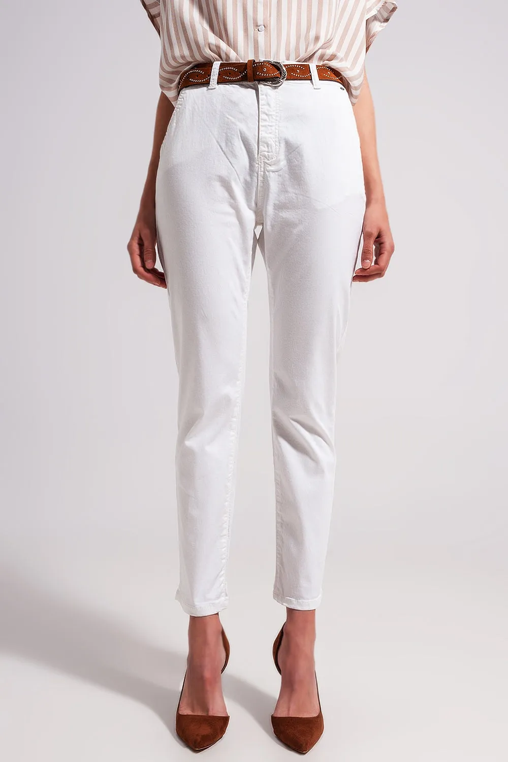 Cotton blend pants in white
