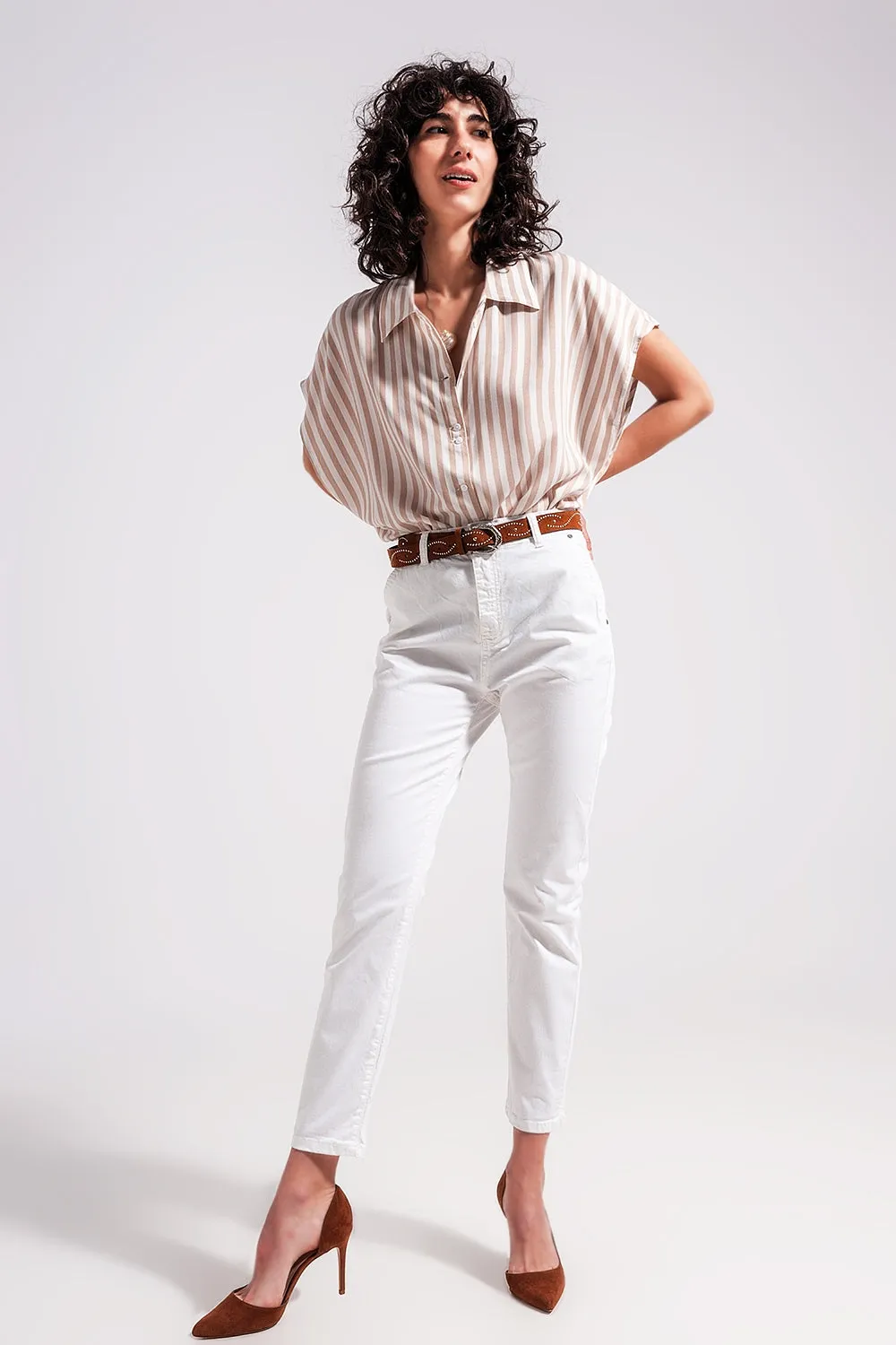 Cotton blend pants in white