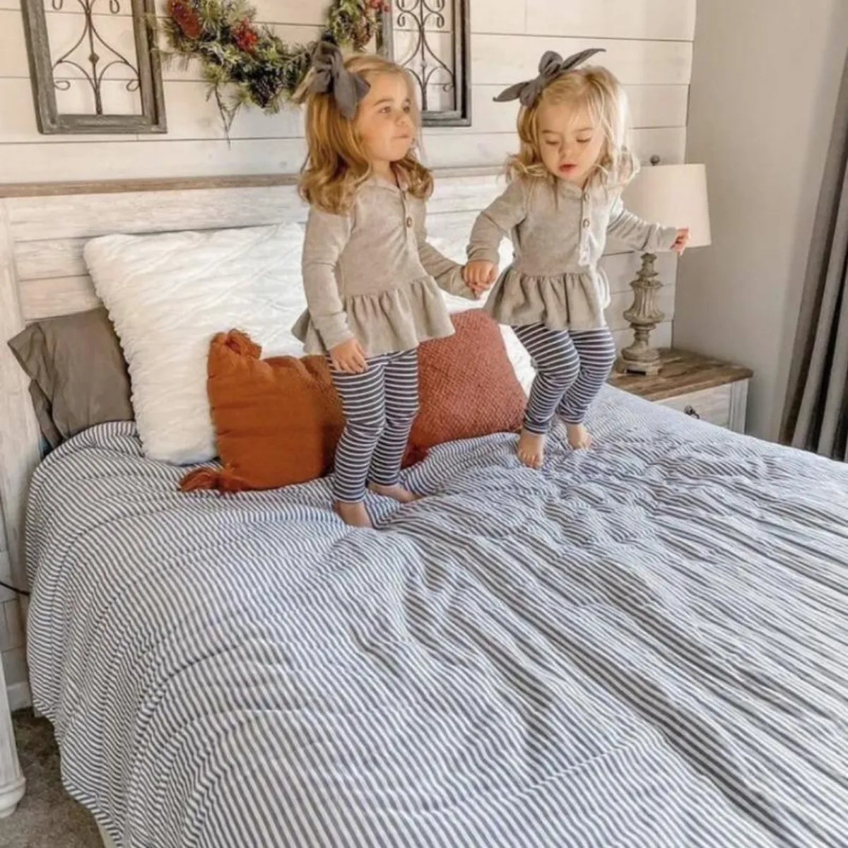 Cotton Comforter Quilt and Shams - Blue and White Pin Stripe