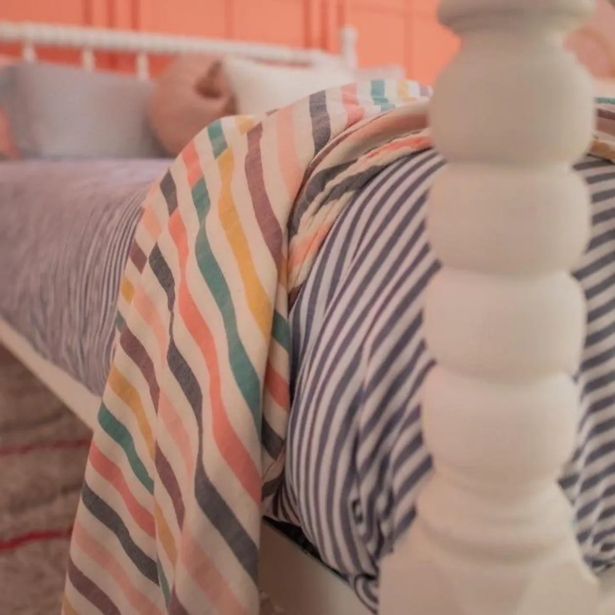 Cotton Comforter Quilt and Shams - Blue and White Pin Stripe