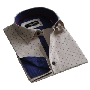 Cream Design Mens Slim Fit French Cuff Shirts with Cufflink Holes -