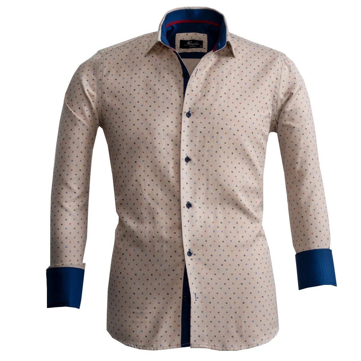Cream Design Mens Slim Fit French Cuff Shirts with Cufflink Holes -