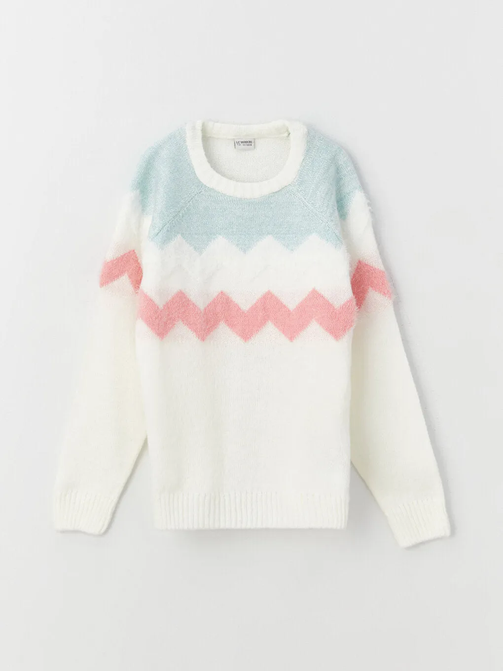 Crew Neck Color Blocked Long Sleeve Girls Knitwear Sweater