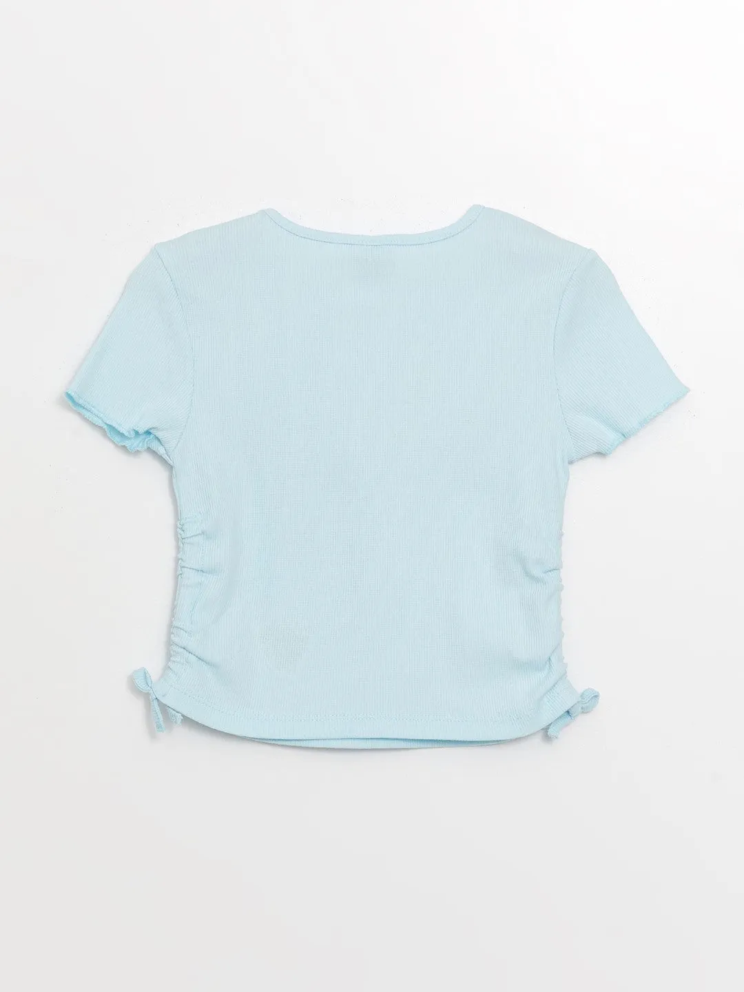 Crew Neck Printed Short Sleeve Girls Crop T-Shirt