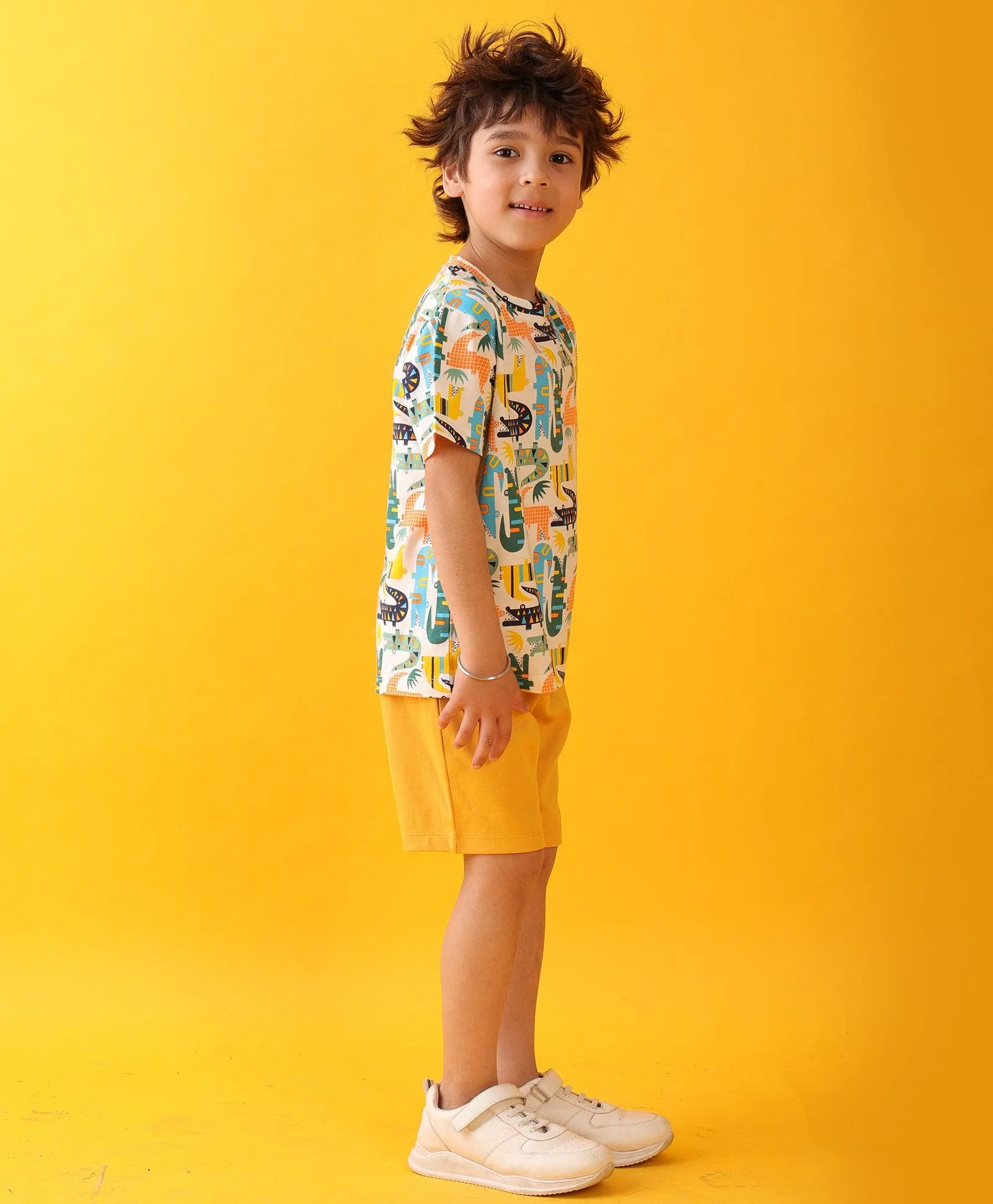 CROCODILE MUSTARD SUMMER SHORTS SET - WHITE/MUSTARD