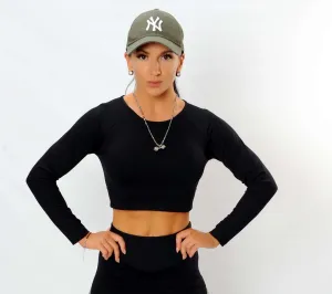 Crop top negro manga larga Fitness