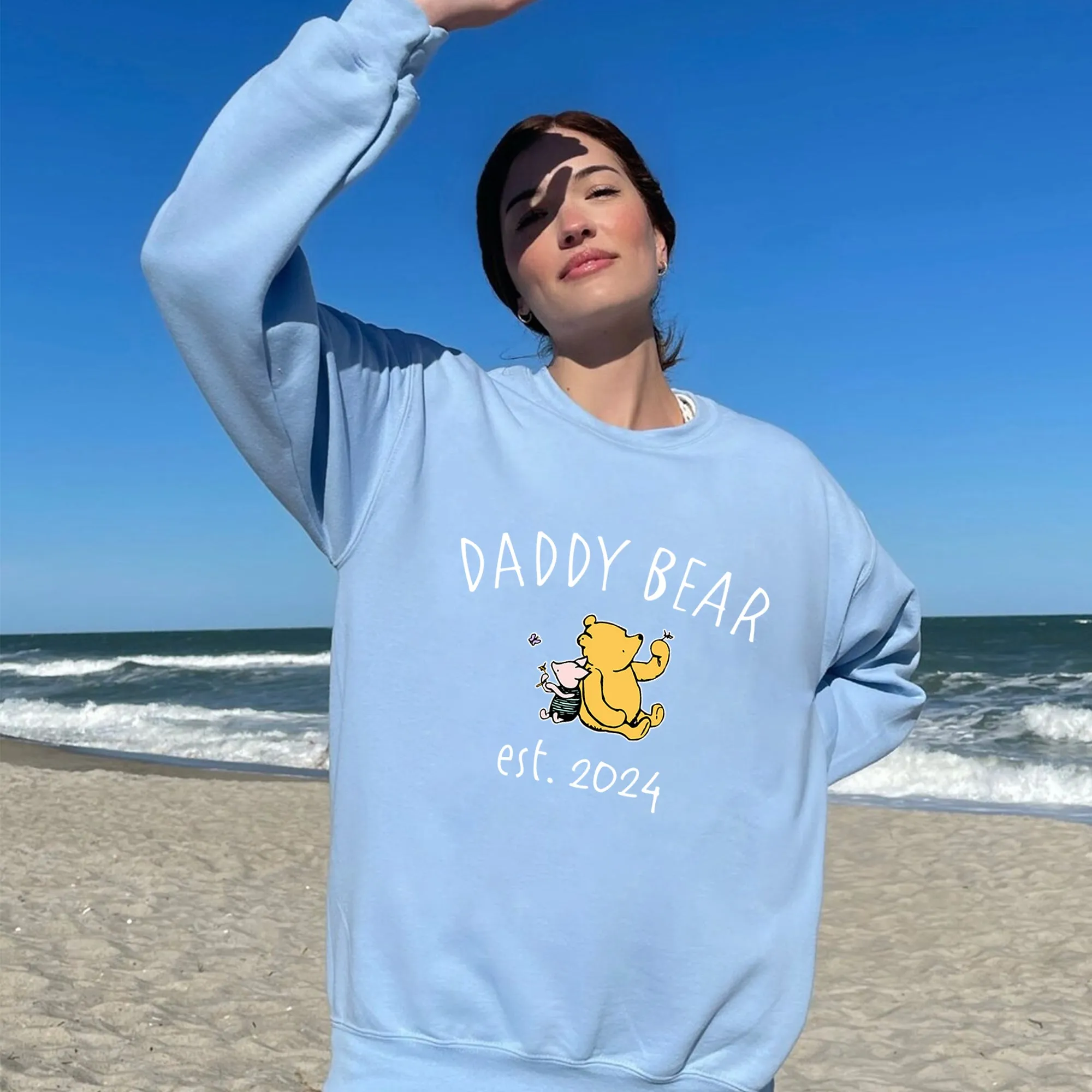 Custom Daddy Bear Winnie The Pooh Sweatshirt, Dad Est with Kid Name on Sleeve, Personalized Daddy Sweatshirt, Gift for Father's Day