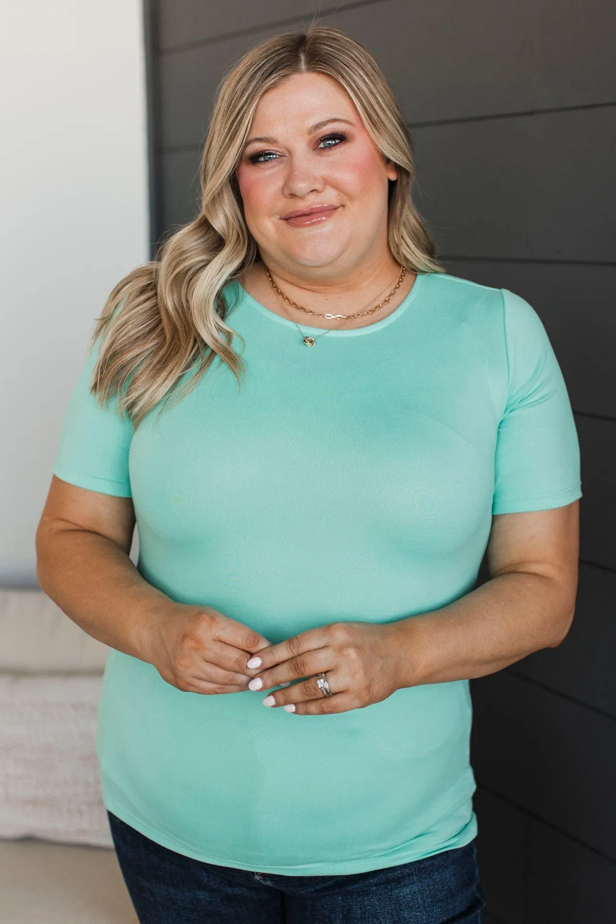 Daily Comforts Short Sleeve Top- Mint Blue