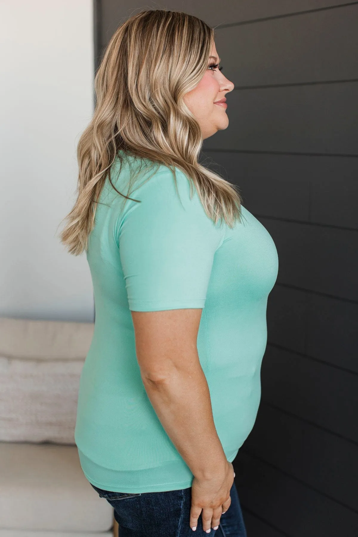 Daily Comforts Short Sleeve Top- Mint Blue