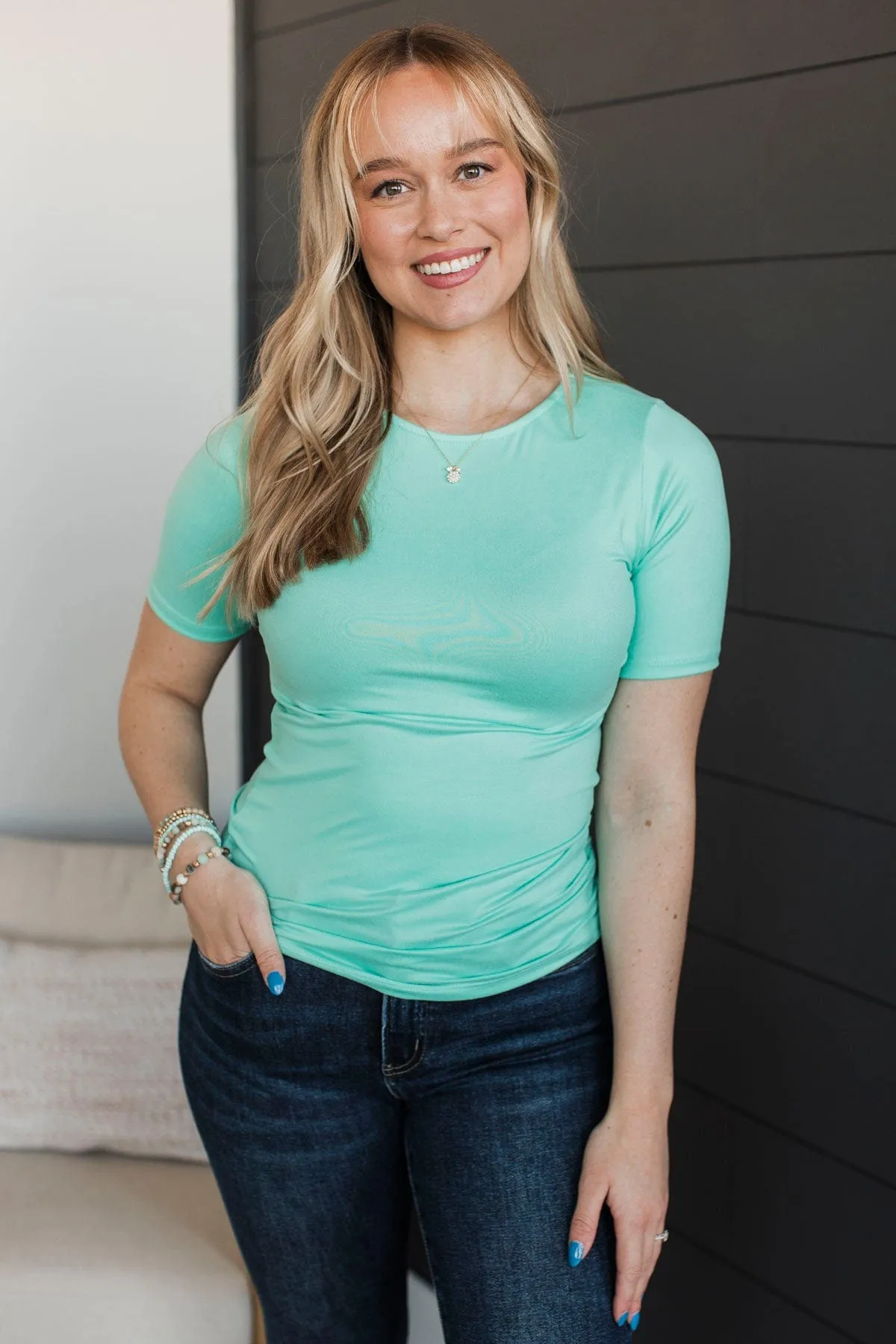 Daily Comforts Short Sleeve Top- Mint Blue