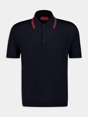 Dark Blue Wool Knit Polo Shirt