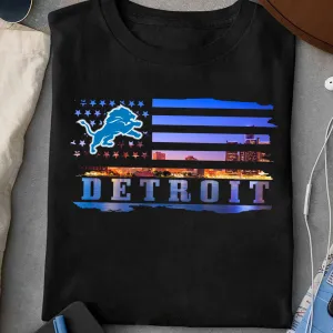 Detroit Sunset Skyline US Flag - DTLO
