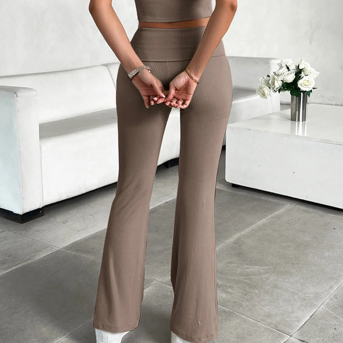 Devine Ribbed Round Neck Tank and Pants Set