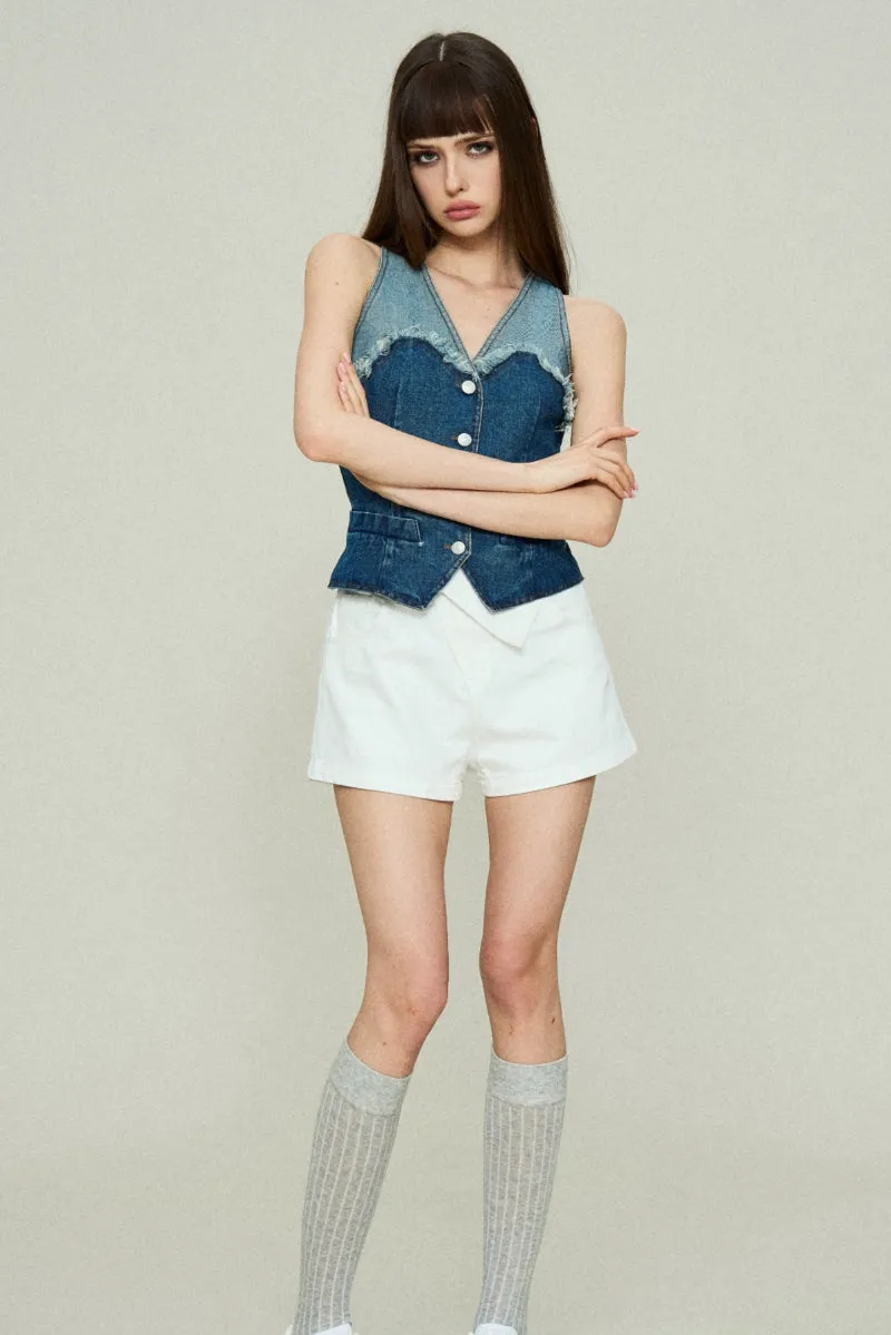 Distressed Denim Panel Vest