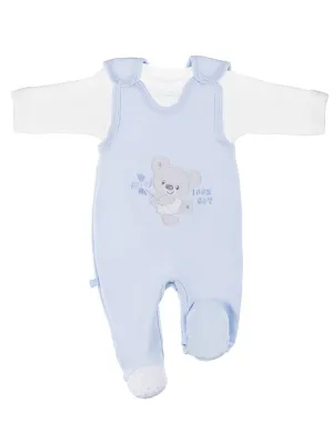 Early Baby Top & Bear Footed Dungarees Set - Blue