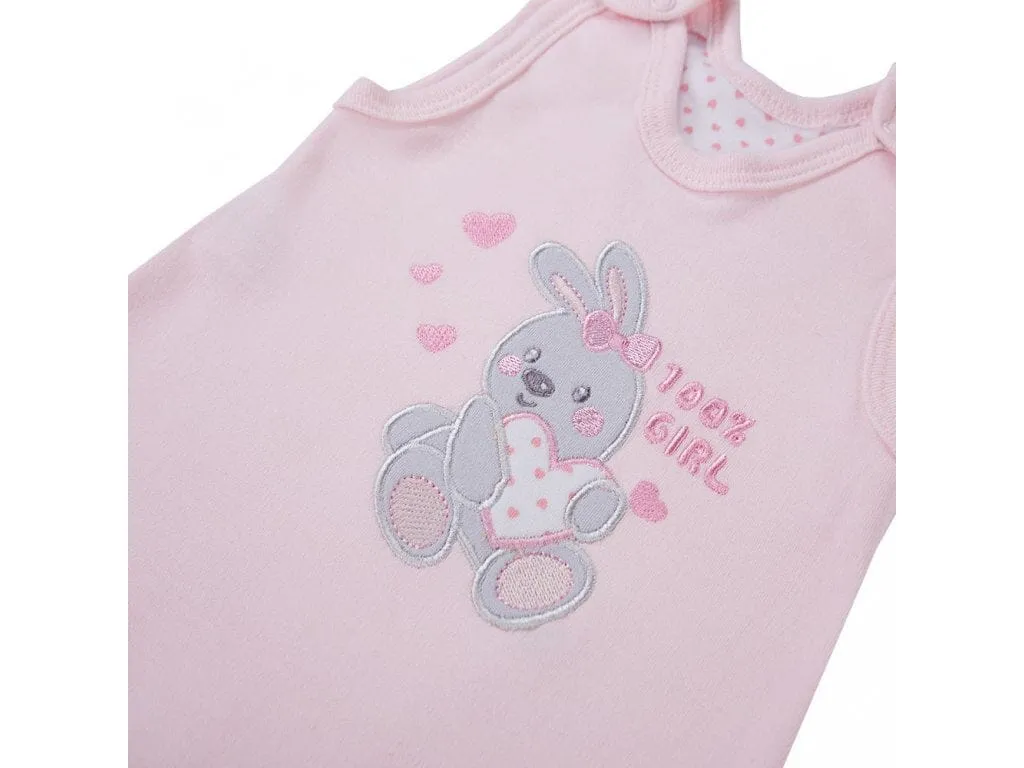Early Baby Top & Bunny Footed Dungarees Set - Pink