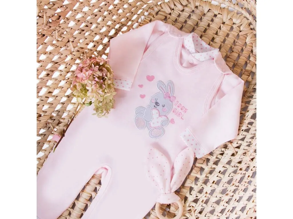 Early Baby Top & Bunny Footed Dungarees Set - Pink
