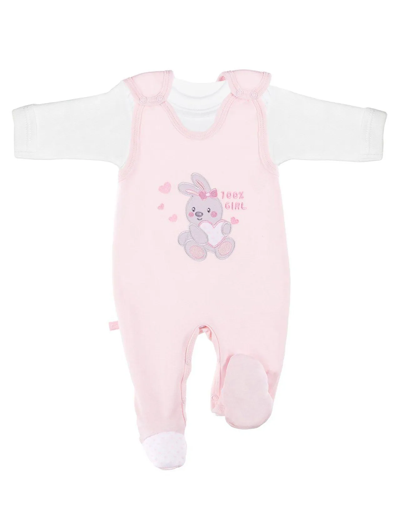 Early Baby Top & Bunny Footed Dungarees Set - Pink