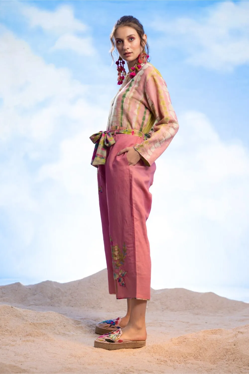 EMB PANTS WITH TIE KNOT BELT