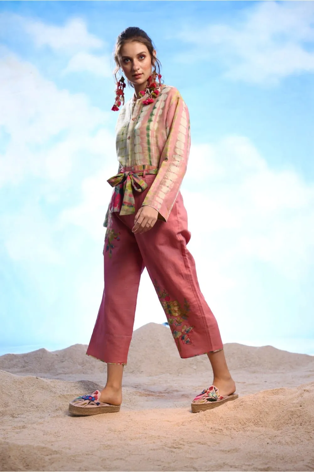 EMB PANTS WITH TIE KNOT BELT