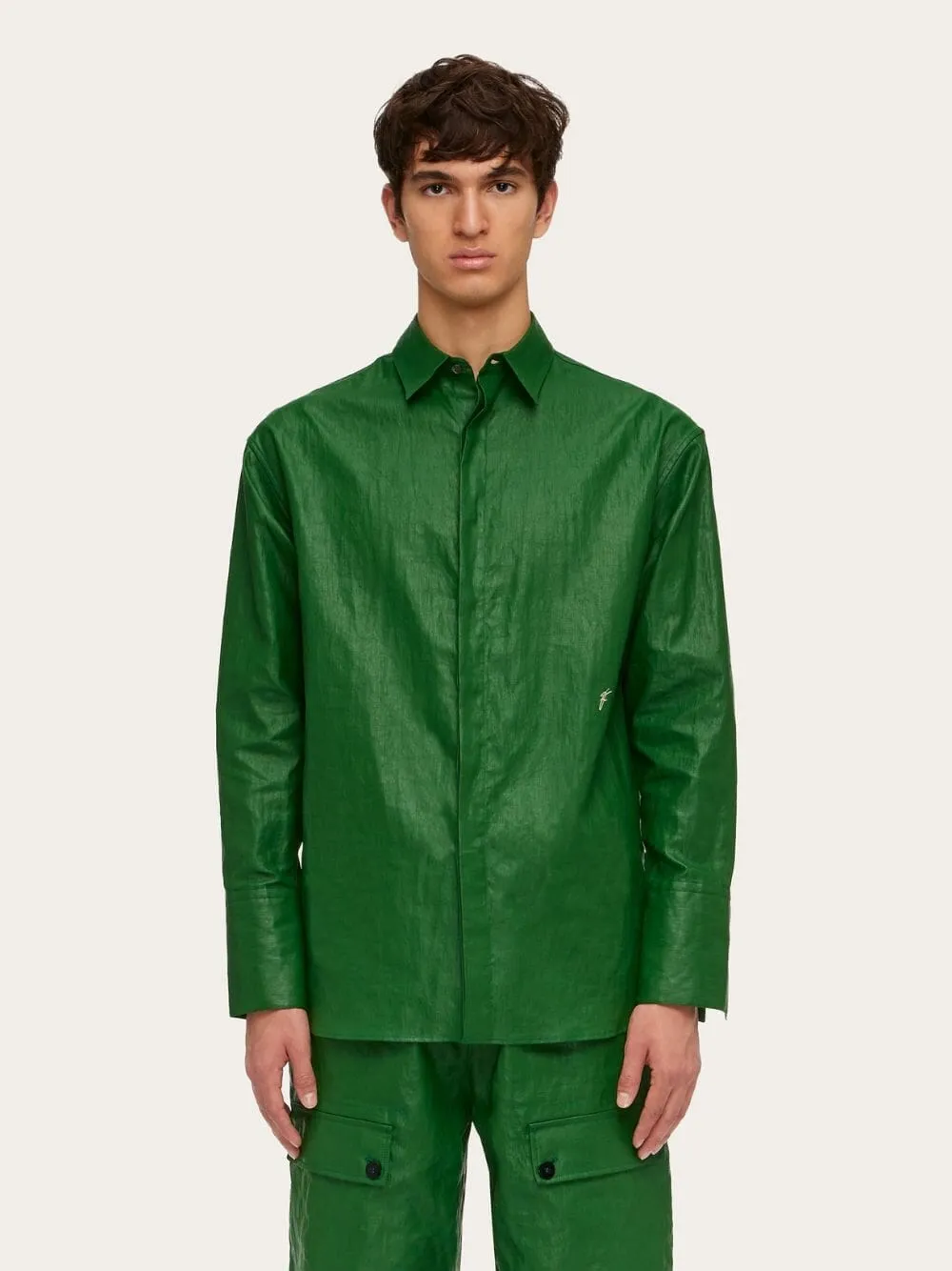 Embroidered Coated Linen Shirt