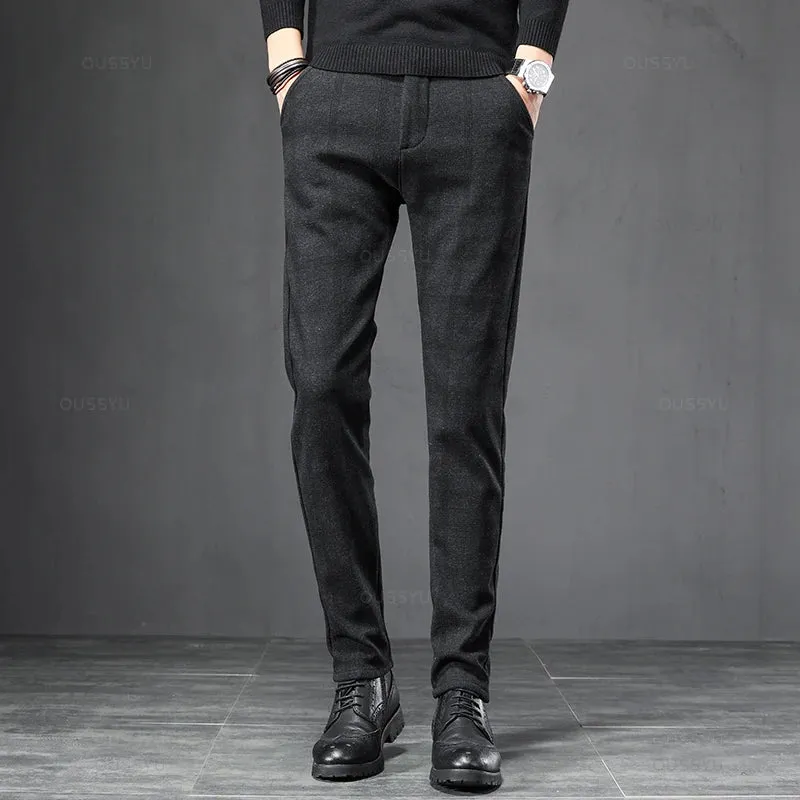 England Plaid Work Stretch Pants Men Business Casual Pant Trousers
