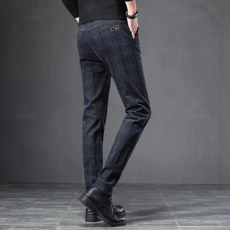 England Plaid Work Stretch Pants Men Business Casual Pant Trousers